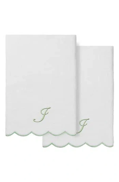Linum Home Textiles Scallop Personalized Monogram 2-piece Towel Set In White/ Green I