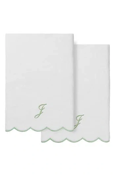 Linum Home Textiles Scallop Personalized Monogram 2-piece Towel Set In White/ Green J