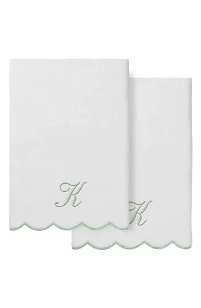 Linum Home Textiles Scallop Personalized Monogram 2-piece Towel Set In White/ Green K