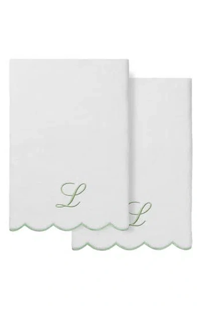 Linum Home Textiles Scallop Personalized Monogram 2-piece Towel Set In White/ Green L