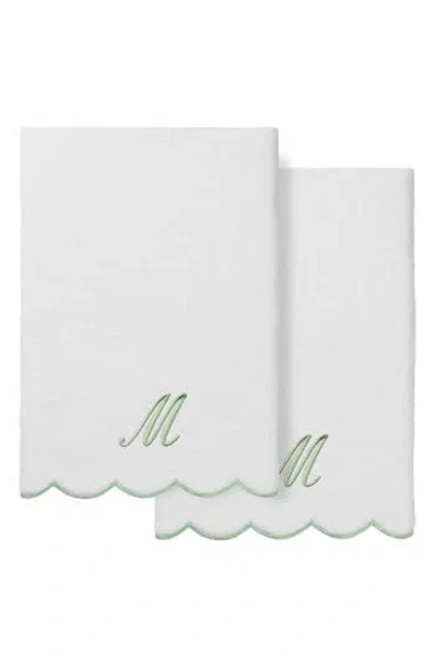 Linum Home Textiles Scallop Personalized Monogram 2-piece Towel Set In White/ Green M