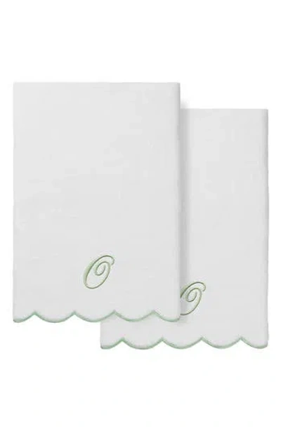 Linum Home Textiles Scallop Personalized Monogram 2-piece Towel Set In White/ Green O