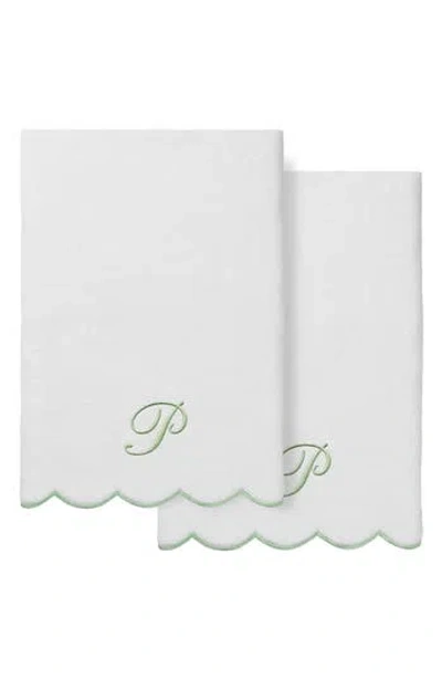 Linum Home Textiles Scallop Personalized Monogram 2-piece Towel Set In White/ Green P