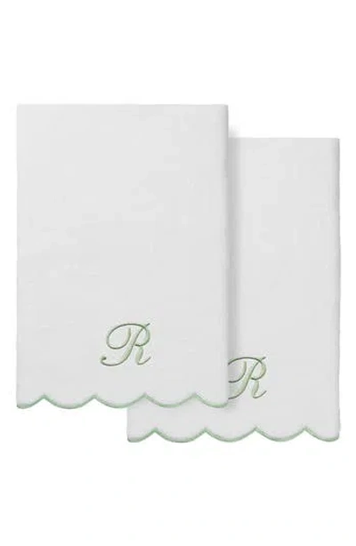 Linum Home Textiles Scallop Personalized Monogram 2-piece Towel Set In White/ Green R