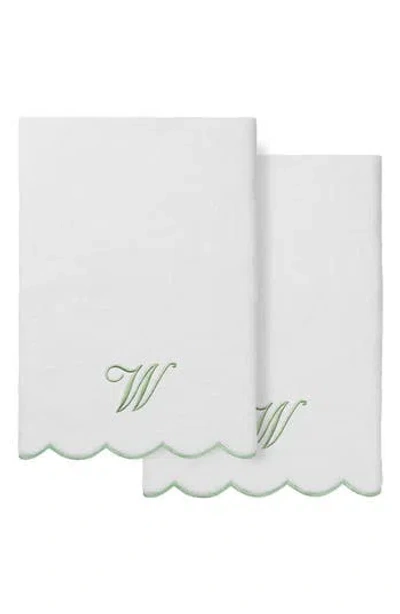 Linum Home Textiles Scallop Personalized Monogram 2-piece Towel Set In White/ Green W