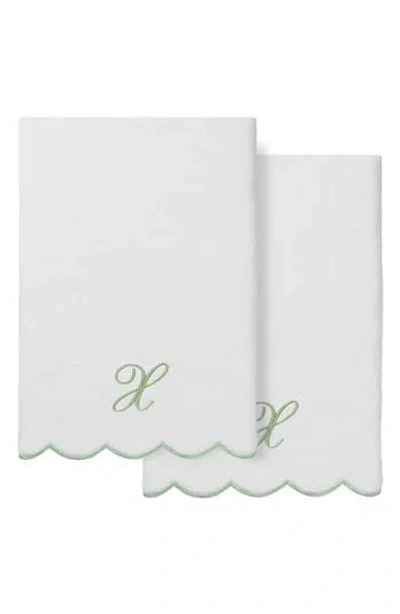 Linum Home Textiles Scallop Personalized Monogram 2-piece Towel Set In White/ Green X