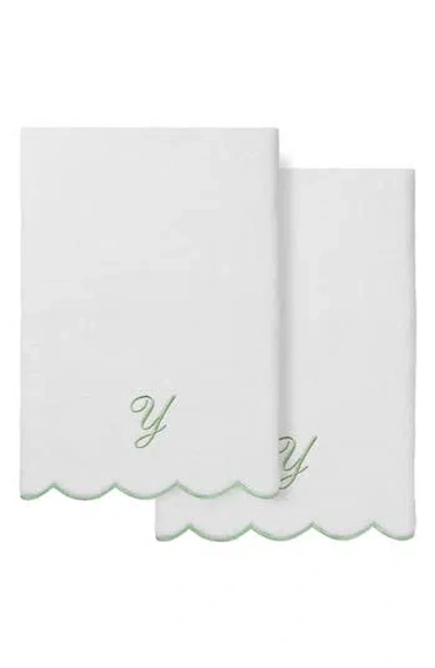 Linum Home Textiles Scallop Personalized Monogram 2-piece Towel Set In White/ Green Y