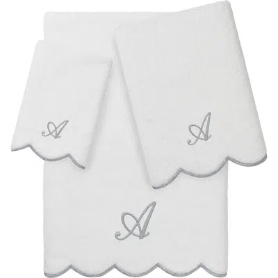 Linum Home Textiles Scallop Personalized Monogram 3-piece Towel Set In White
