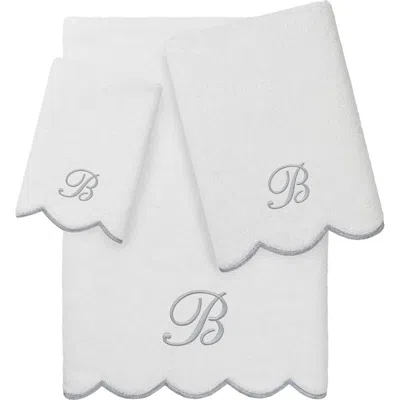Linum Home Textiles Scallop Personalized Monogram 3-piece Towel Set In White