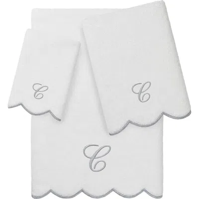 Linum Home Textiles Scallop Personalized Monogram 3-piece Towel Set In Gray