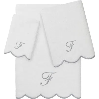 Linum Home Textiles Scallop Personalized Monogram 3-piece Towel Set In Gray