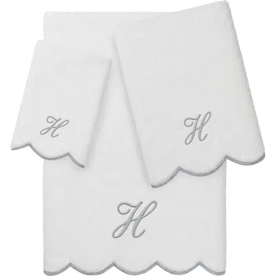 Linum Home Textiles Scallop Personalized Monogram 3-piece Towel Set In Gray