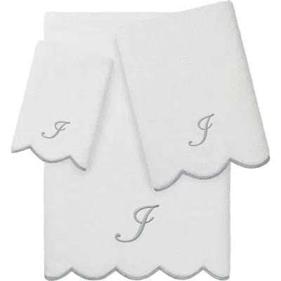 Linum Home Textiles Scallop Personalized Monogram 3-piece Towel Set In Gray
