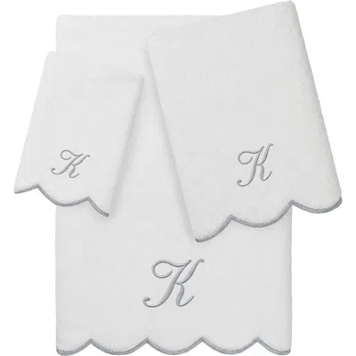 Linum Home Textiles Scallop Personalized Monogram 3-piece Towel Set In White