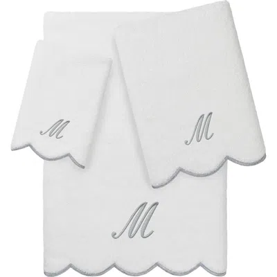 Linum Home Textiles Scallop Personalized Monogram 3-piece Towel Set In White