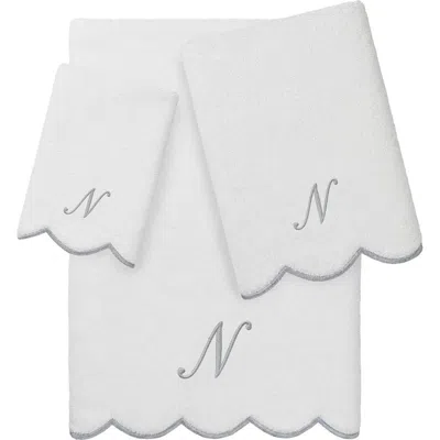Linum Home Textiles Scallop Personalized Monogram 3-piece Towel Set In White