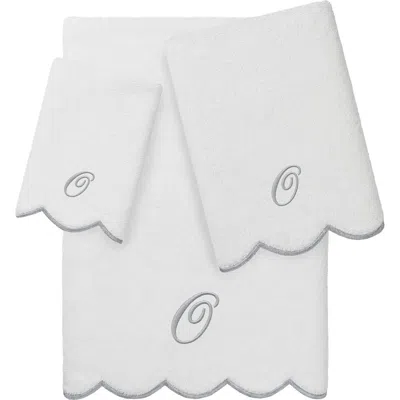 Linum Home Textiles Scallop Personalized Monogram 3-piece Towel Set In Gray