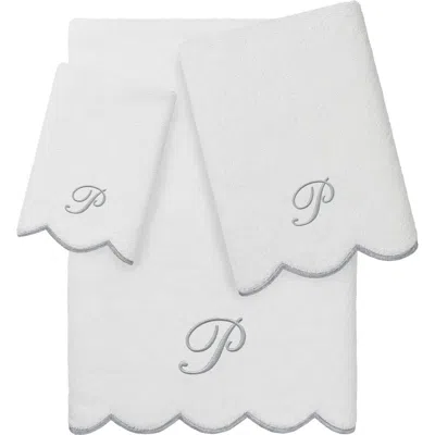 Linum Home Textiles Scallop Personalized Monogram 3-piece Towel Set In Gray