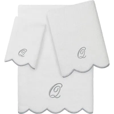 Linum Home Textiles Scallop Personalized Monogram 3-piece Towel Set In White