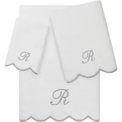 Linum Home Textiles Scallop Personalized Monogram 3-piece Towel Set In Gray