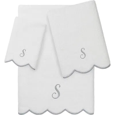 Linum Home Textiles Scallop Personalized Monogram 3-piece Towel Set In White