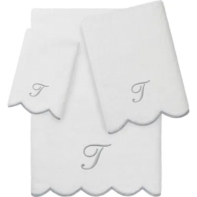 Linum Home Textiles Scallop Personalized Monogram 3-piece Towel Set In Gray