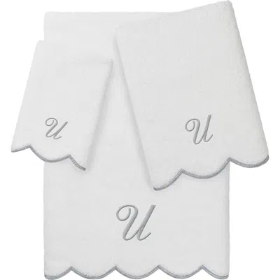 Linum Home Textiles Scallop Personalized Monogram 3-piece Towel Set In Gray