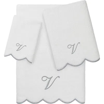 Linum Home Textiles Scallop Personalized Monogram 3-piece Towel Set In White