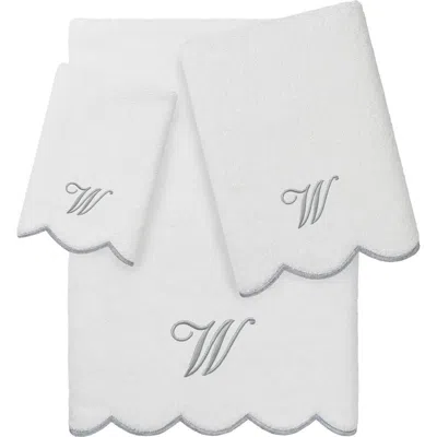 Linum Home Textiles Scallop Personalized Monogram 3-piece Towel Set In White