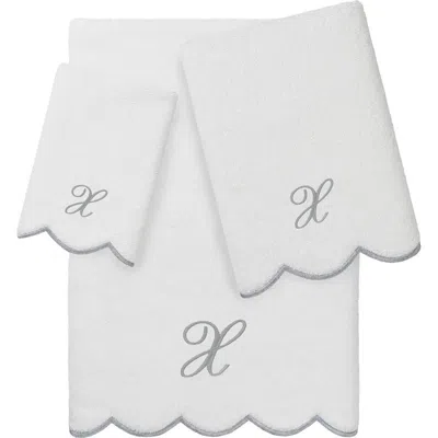 Linum Home Textiles Scallop Personalized Monogram 3-piece Towel Set In Gray