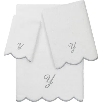 Linum Home Textiles Scallop Personalized Monogram 3-piece Towel Set In Gray