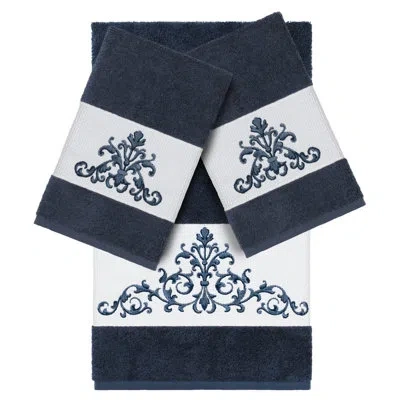 Linum Home Textiles Scarlet Embellished Towel Set In Midnight Blue