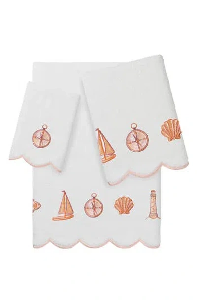 Linum Home Textiles Sea Joy Scallop 3-piece Embellished Towel Set In White/ Pink