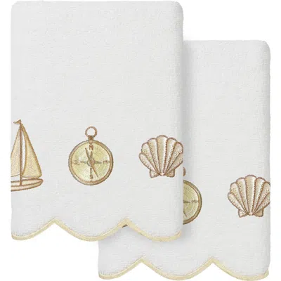 Linum Home Textiles Sea Joy Scallop Pack Of 2 Hand Towels In White/ Beige