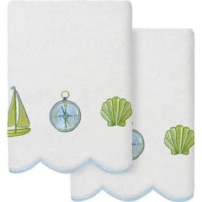 Linum Home Textiles Sea Joy Scallop Pack Of 2 Hand Towels In Green