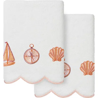 Linum Home Textiles Sea Joy Scallop Pack Of 2 Hand Towels In White/ Pink