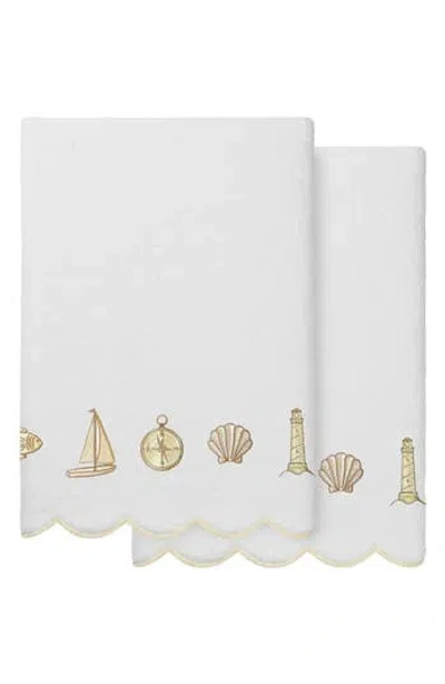 Linum Home Textiles Sea Joy Scallop Set Of 2 Bath Towels In White/ Beige
