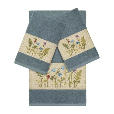 Linum Home Textiles Serenity Embellished 3-pc. Bath Towel Set In Blue