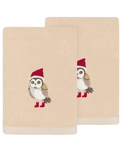 Linum Home Textiles Set Of 2 Christmas Baby Owl Embroidered Luxury 100%  Turkish Cotton Hand Towels