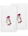 Linum Home Textiles Set Of 2 Christmas Baby Owl Embroidered Luxury 100%  Turkish Cotton Hand Towels