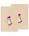 Linum Home Textiles Set Of 2 Christmas Baby Owl Embroidered Luxury 100%  Turkish Cotton Hand Towels