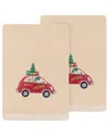 Linum Home Textiles Set Of 2 Christmas Car Embroidered Luxury 100% Turkish  Cotton Hand Towels