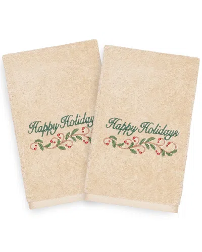 Linum Home Textiles Set Of 2 Christmas Happy Holidays Hand Towels In Neutral