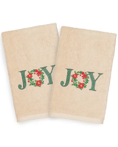 Linum Home Textiles Set Of 2 Christmas Joy Hand Towels In Pink