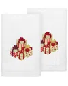 Linum Home Textiles Set Of 2 Christmas Packages Embroidered Luxury 100%  Turkish Cotton Hand Towels