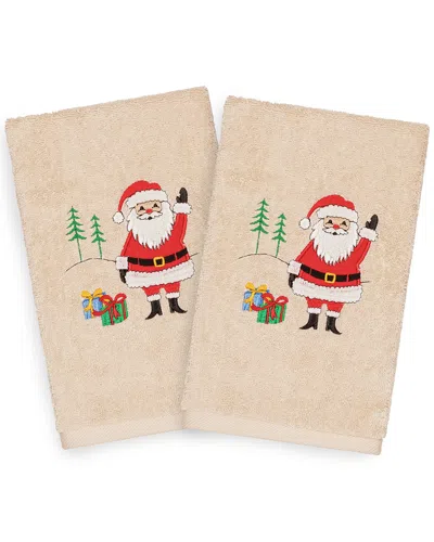 Linum Home Textiles Set Of 2 Christmas Santa Waving Hand Towels In Pink