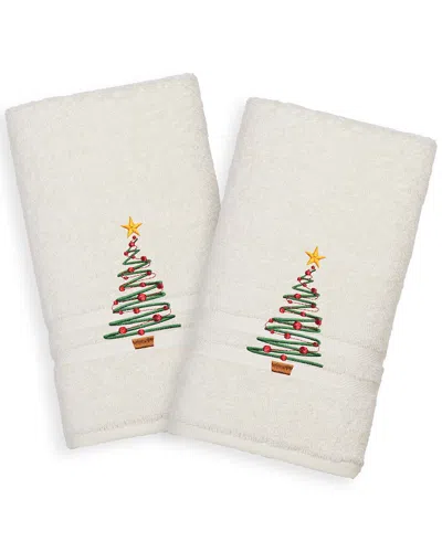 Linum Home Textiles Set Of 2 Christmas Tree Denzi Hand Towels In White