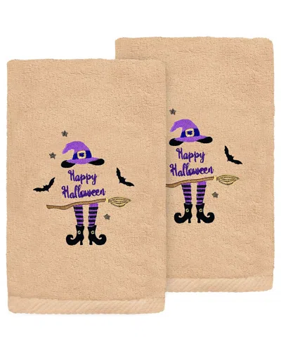 Linum Home Textiles Set Of 2 Hat-broom-legs Embroidered Luxury Turkish Cotton  Hand Towels In Brown