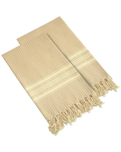 Linum Home Textiles Set Of 2 Luxe Herringbone Turkish Cotton Pestemal Beach Towels In Beige
