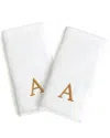 Linum Home Textiles Set Of 2 Monogrammed Luxury Turkish Cotton Novelty Hand Towels Linum Gold Font In White